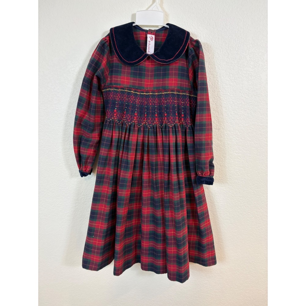 Vintage Growing Up Lord & Taylor Plaid Dress Kids 6X Red Smocked Flannel Holiday